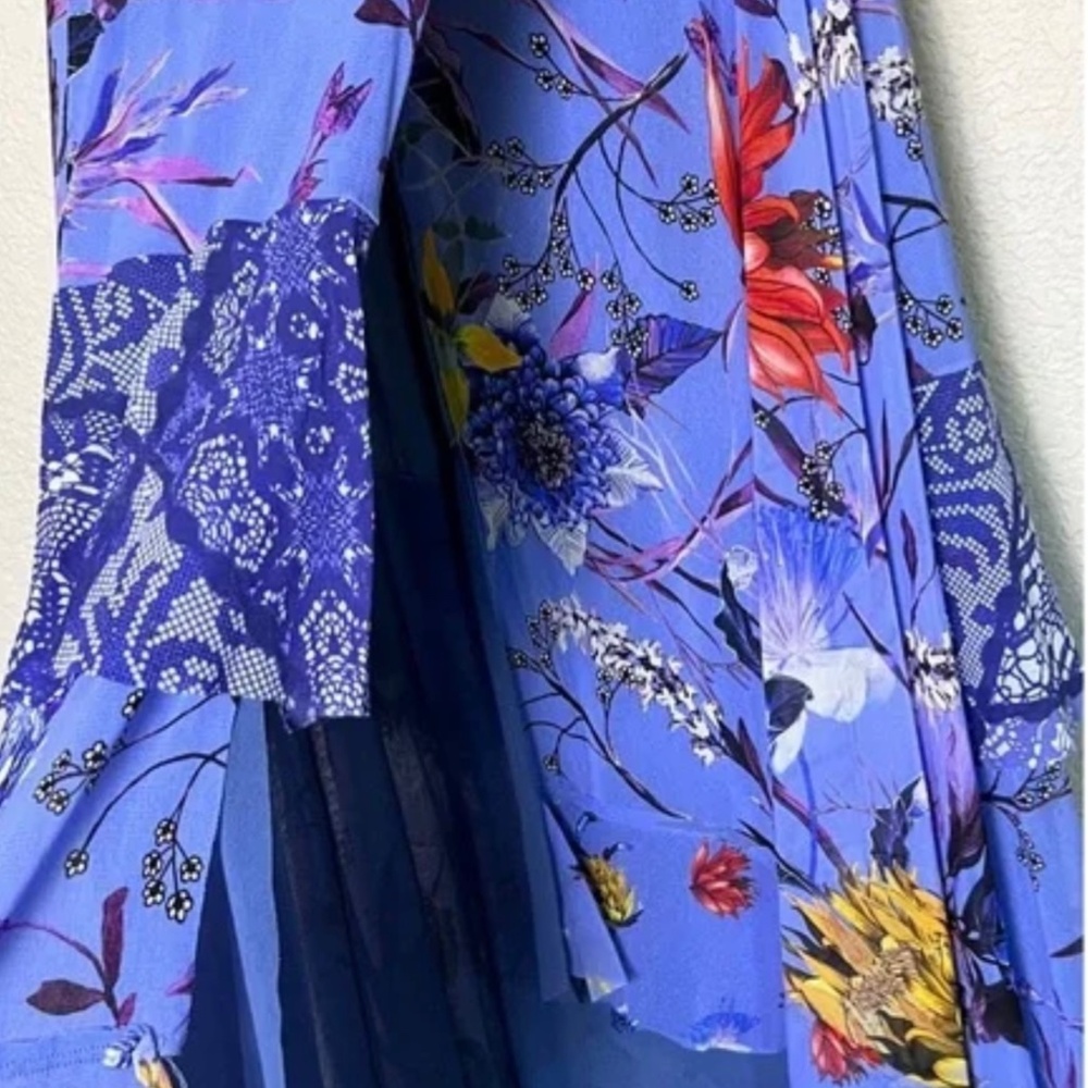 JEAN PAUL GAULTIER FUZZI Maxi Dress Floral Gauzy Sleeveless Ruffle Tiered Wrap S - Picture 5 of 7